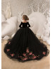 Black Velvet Tulle Embroidery Flower Girl Dress 
